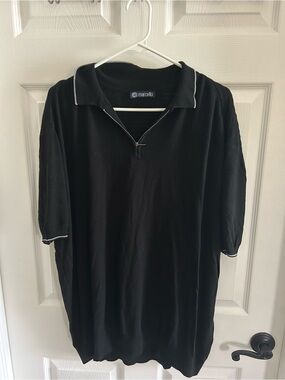 Marcello Black Short-Sleeve Zip Polo Shirt